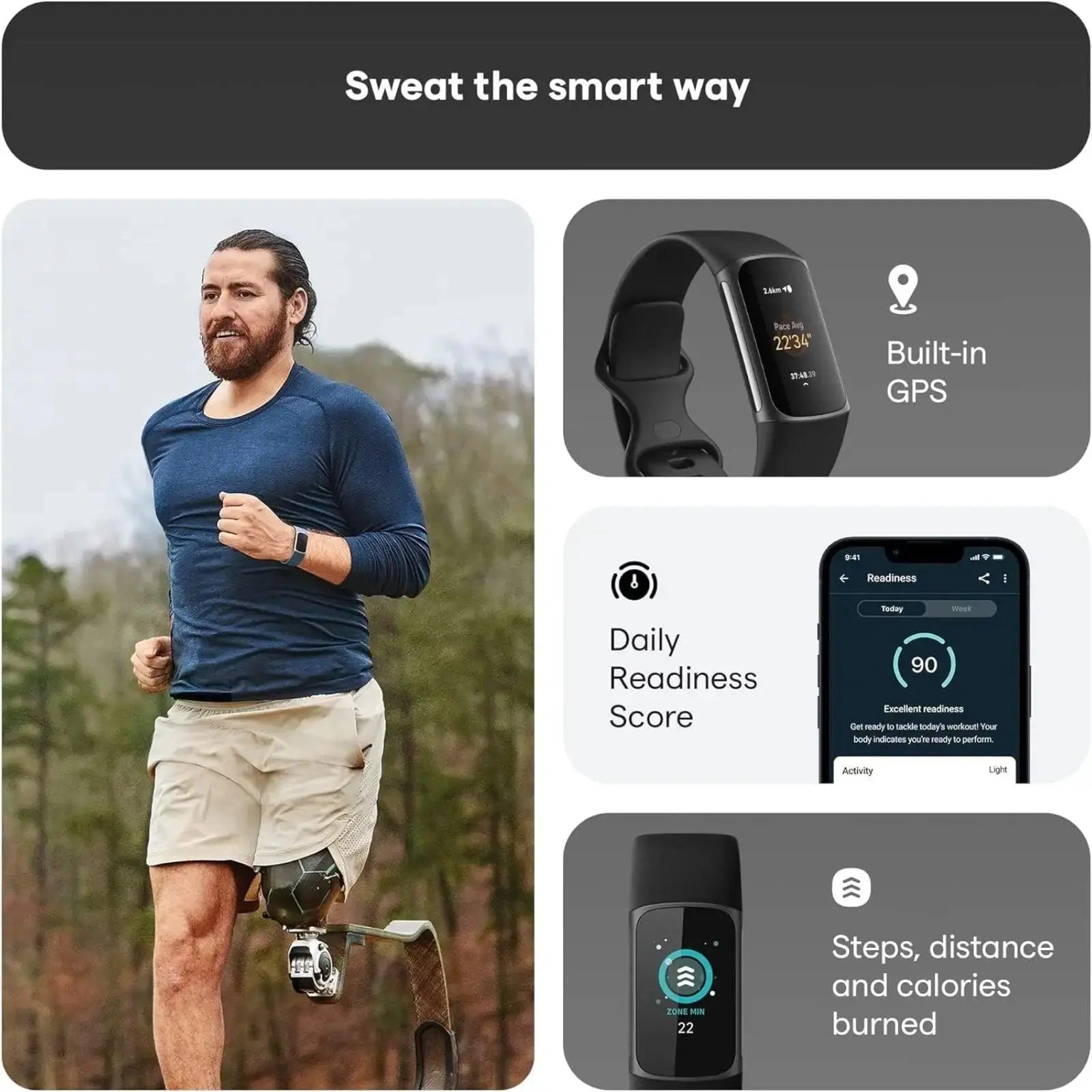 Fitbit Charge 5 Tracker Soft Graphite w Black Band - MyMobile