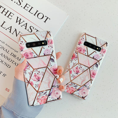 Flower Stitching Geometric Marble Pattern Silicone Electroplated Phone Case For Samsung Galaxy S30 - MyMobile