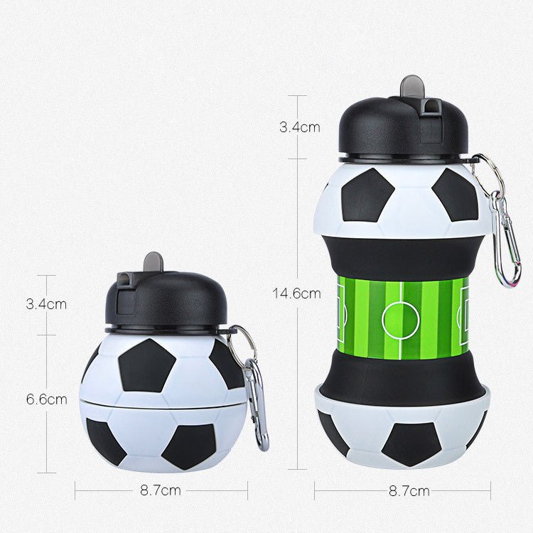 Football Soccer Silicone Water Bottle with Straw Foldable Collapsible Travel Non - toxic Bottles Innovating Camping - MyMobile