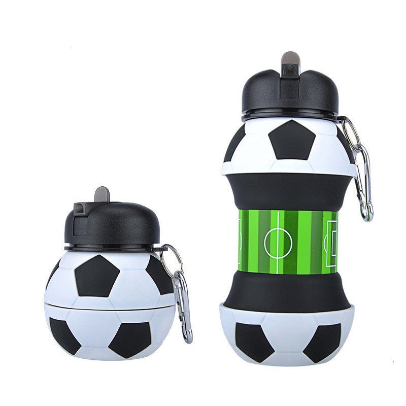 Football Soccer Silicone Water Bottle with Straw Foldable Collapsible Travel Non - toxic Bottles Innovating Camping - MyMobile