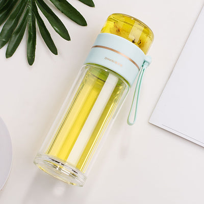 Glass Water Bottle With Tea Infuser Filter Tea Separation Double Wall Glass Bottle Leakproof Water Bottle - MyMobile