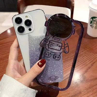 Glitter Astronaut Camera Stand Phone Case For IPhone 14 13 12 11 Pro Max XR 14 Plus Invisible Lens Bracket Plating Soft Cover - MyMobile