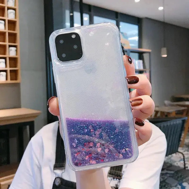 Glitter Material Quicksand Mobile Phone Case Love Liquid Protective Cover - MyMobile