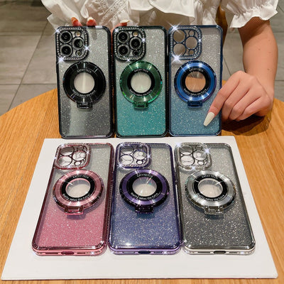 Glitter Tpu Electroplating Magnetic Bracket Phone Case For iPhone 15 - MyMobile