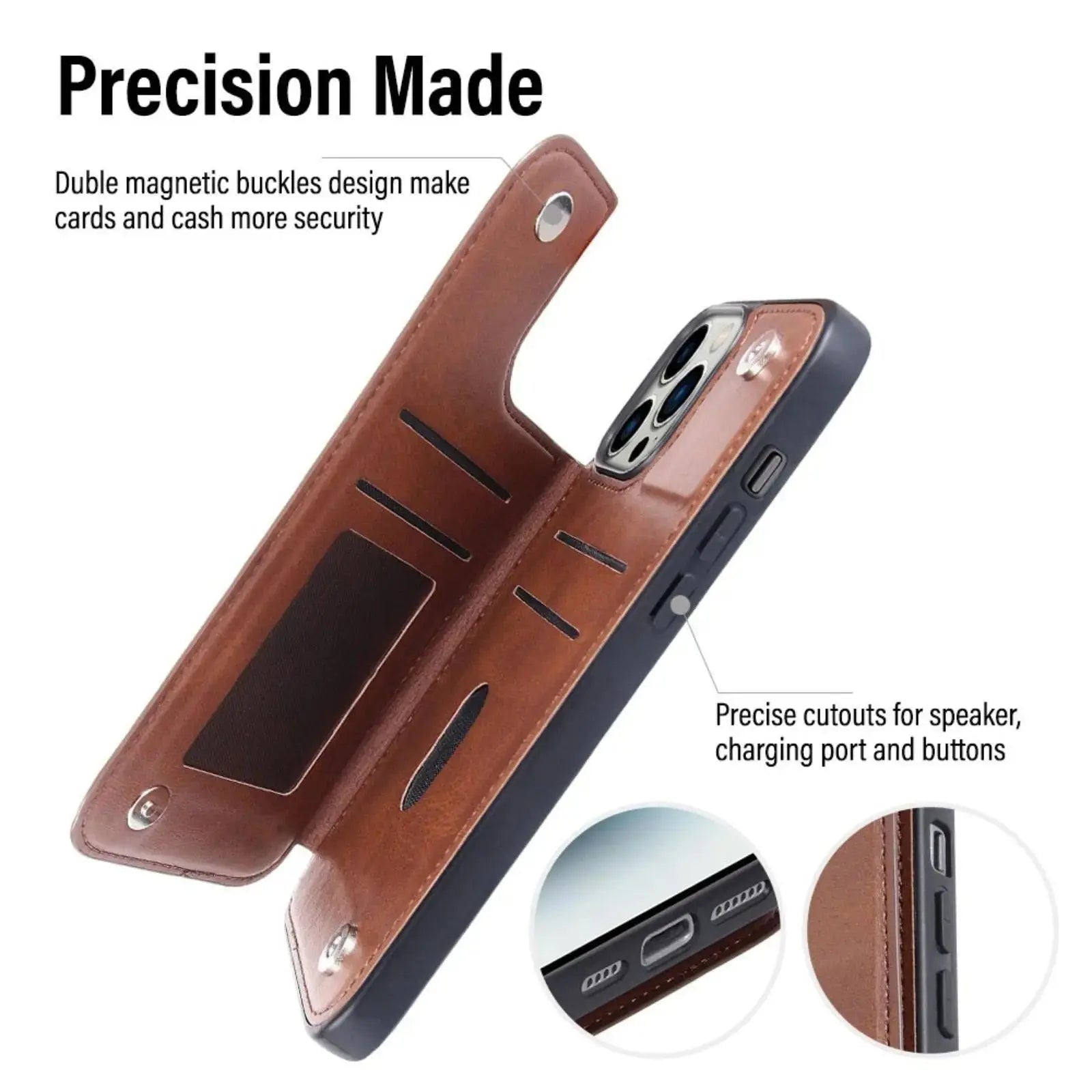 Hanman Back Flip Leather Wallet Shockproof Cover Case for iPhone 15 Plus - MyMobile