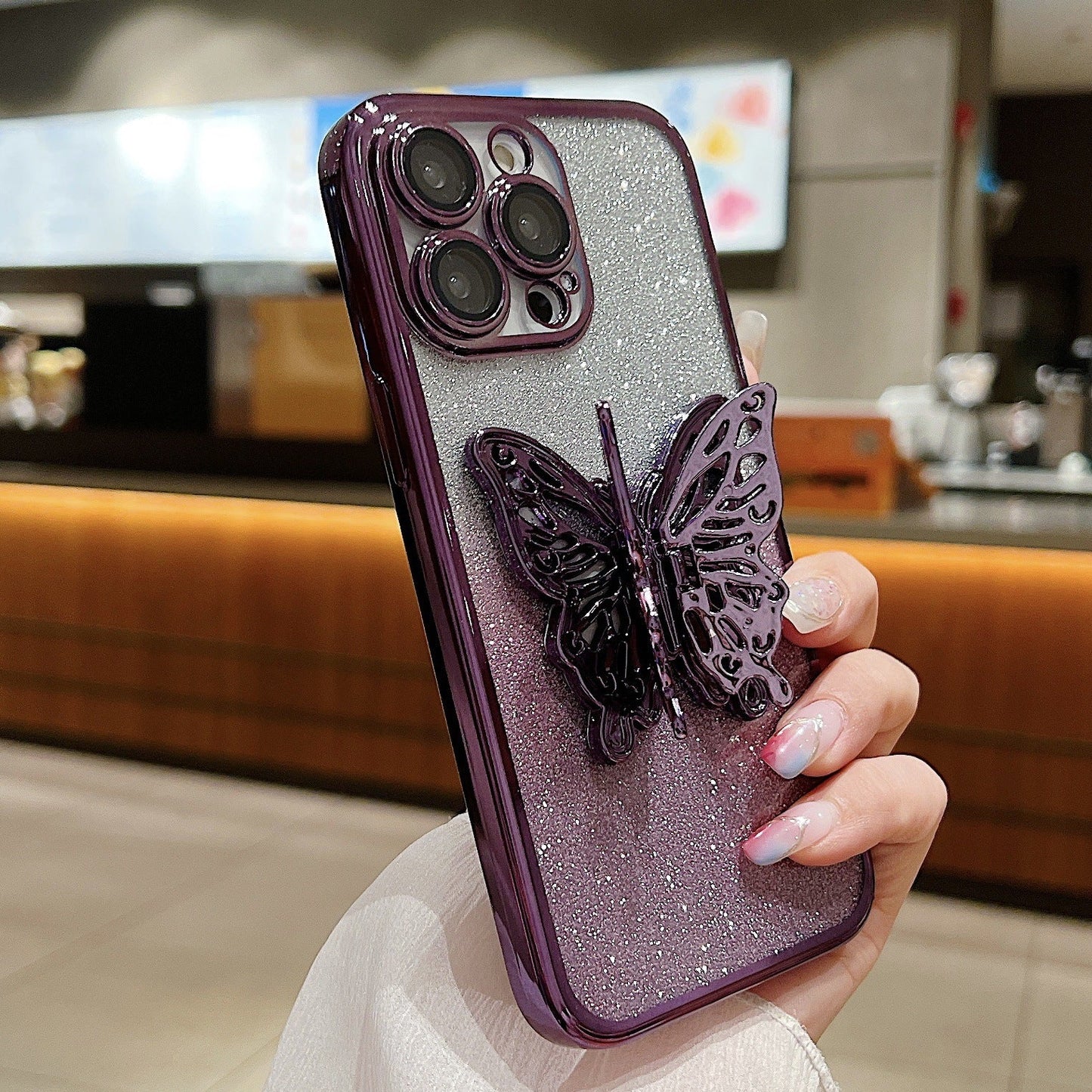 Hollow Butterfly Phone Case Gradient Transparent Plating Protective Cover For iPhone 15 - MyMobile