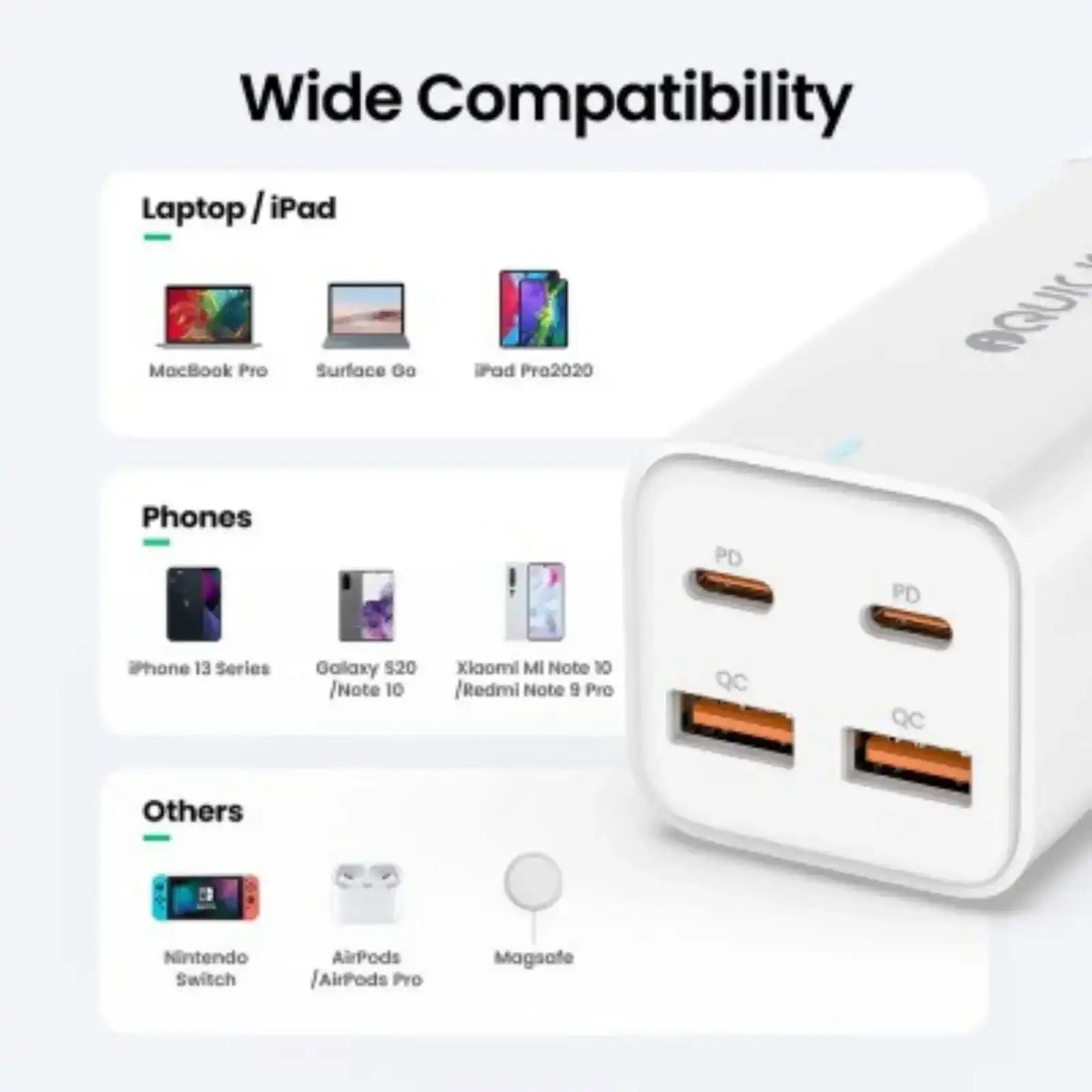 iQuick 100W 2*USB-A 2*USB-C 4-Port Charger Power Strip-White iquick