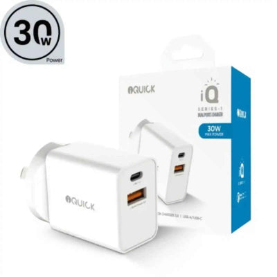 iQuick 30W PD3.0+QC3.0 Dual Ports Charging Adapter-White