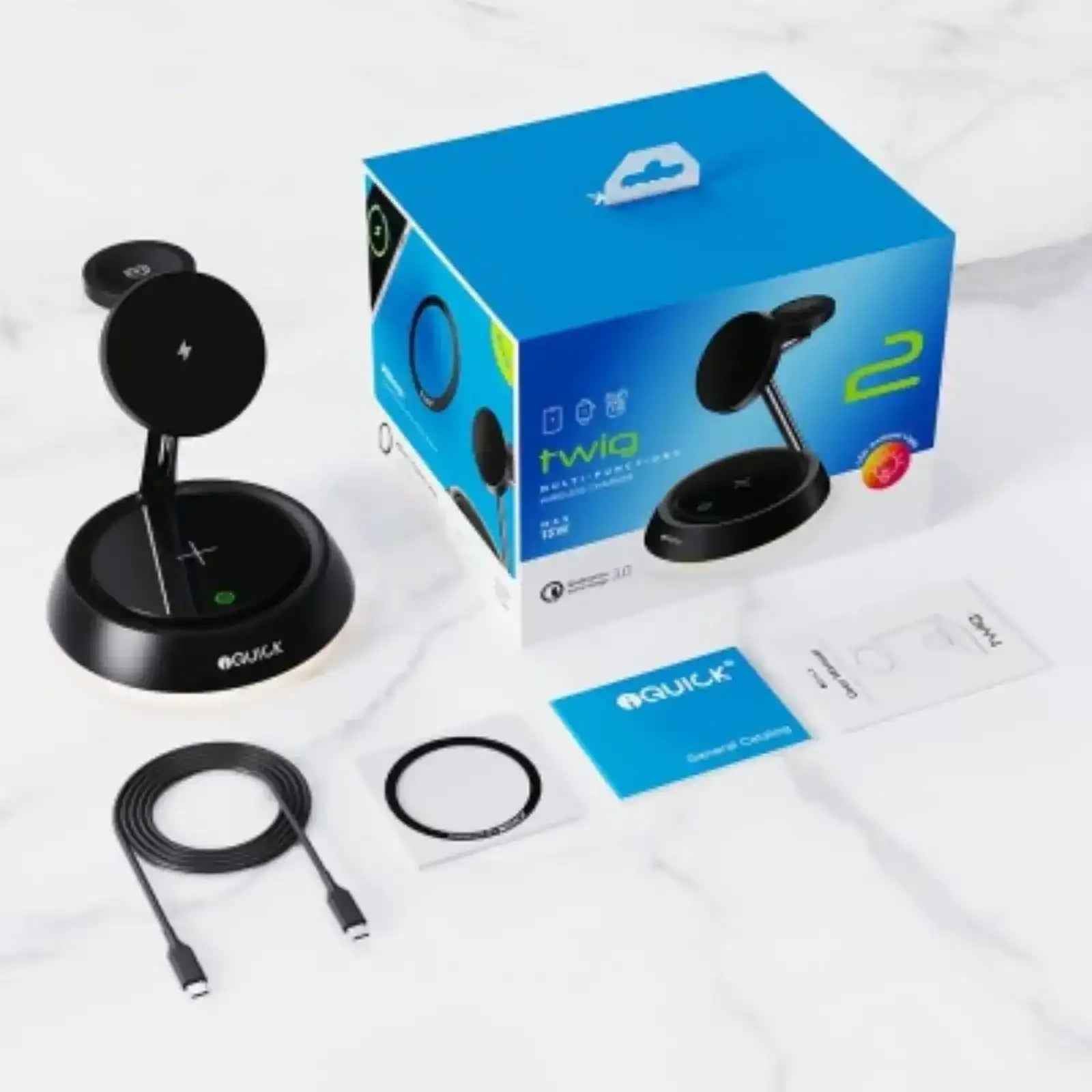 iQuick Twig Multi Functions Wireless Charger With LED Ambient Light-Black