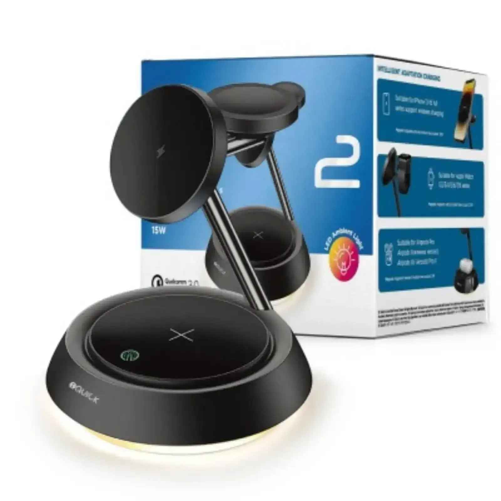 iQuick Twig Multi Functions Wireless Charger With LED Ambient Light-Black