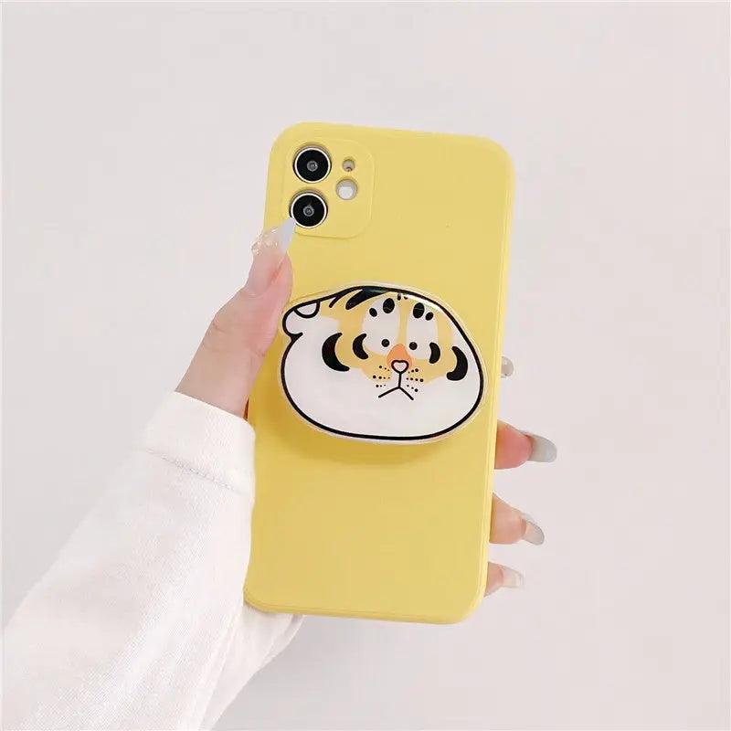 Ins Wind Yellow Silicone Tiger Stand Phone Case For iPhone 13 - MyMobile