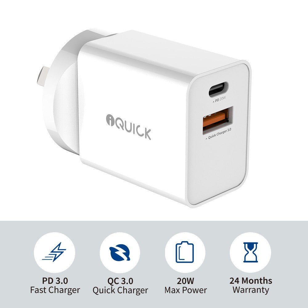 iQuick 20W PD3.0+QC3.0 Fast Charging Adapter (10PCS)