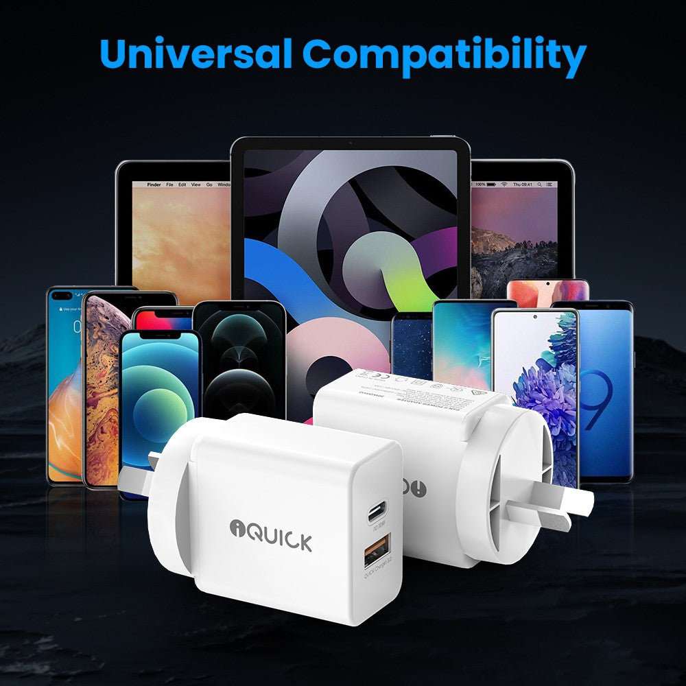 iQuick GaN II 30W PD3.0+QC3.0 Dual Ports Charging Adapter