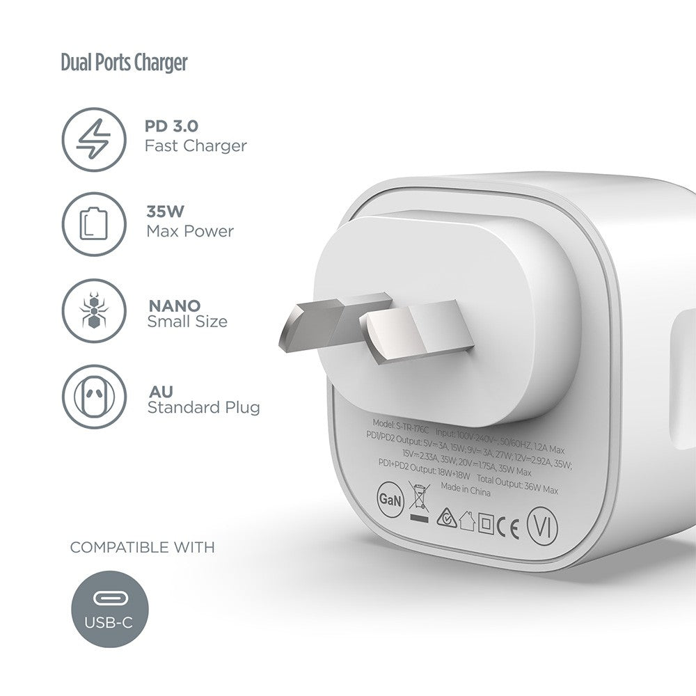 iQuick NANO Energy 1 35W USB-C Dual Ports Charging Adapter