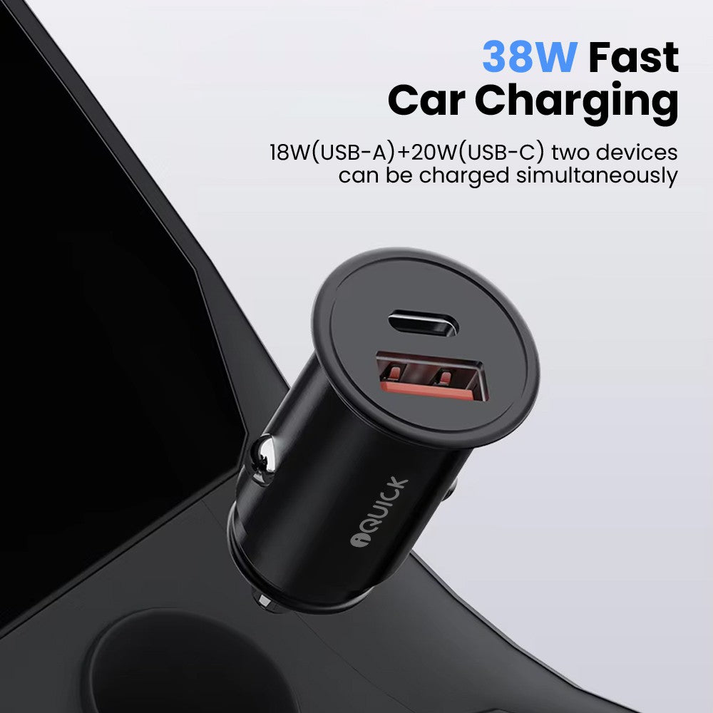 iQuick CQ2 38W Fast Car Charging USB-A & USB-C Ports