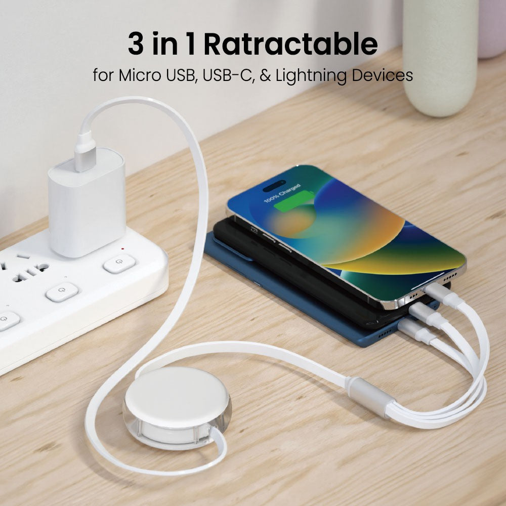 iQuick 3 in 1 Retractable Fast Charge & Data Sync Cable IQTC2301 1.2m