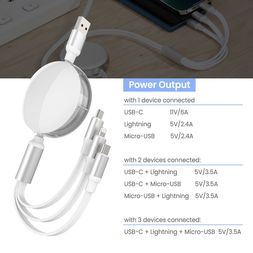 iQuick 3 in 1 Retractable Fast Charge & Data Sync Cable IQTC2301 1.2m