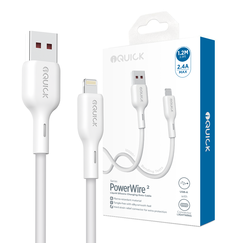 iQuick PowerWire 2 Series Liquid Silicone Charging Data Cable USB-A to Lightning 1.2m