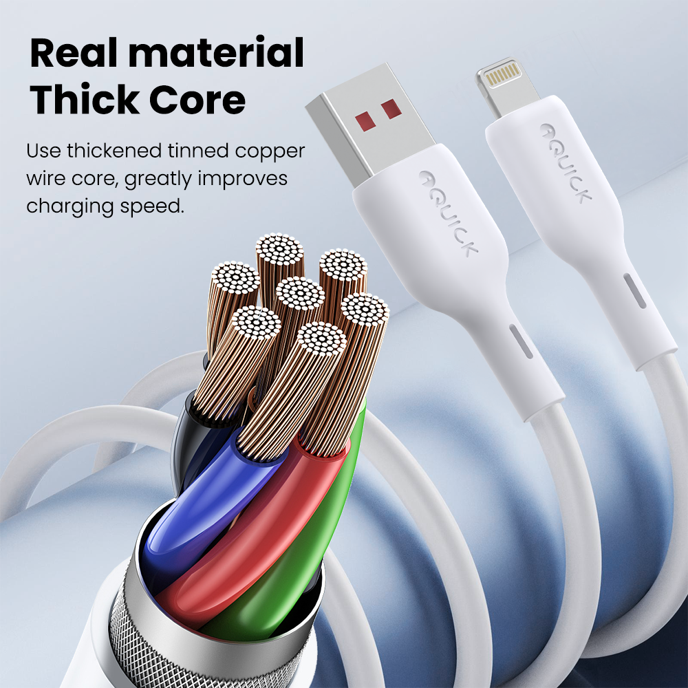 iQuick PowerWire 2 Series Liquid Silicone Charging Data Cable USB-A to Lightning 1.2m