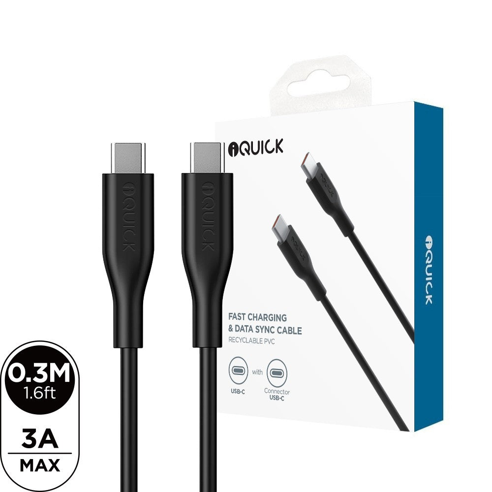 iQuick PVC USB-C to USB-C Fast Charging Cable 0.3M for iPhone 15 / 16 / 17 Series