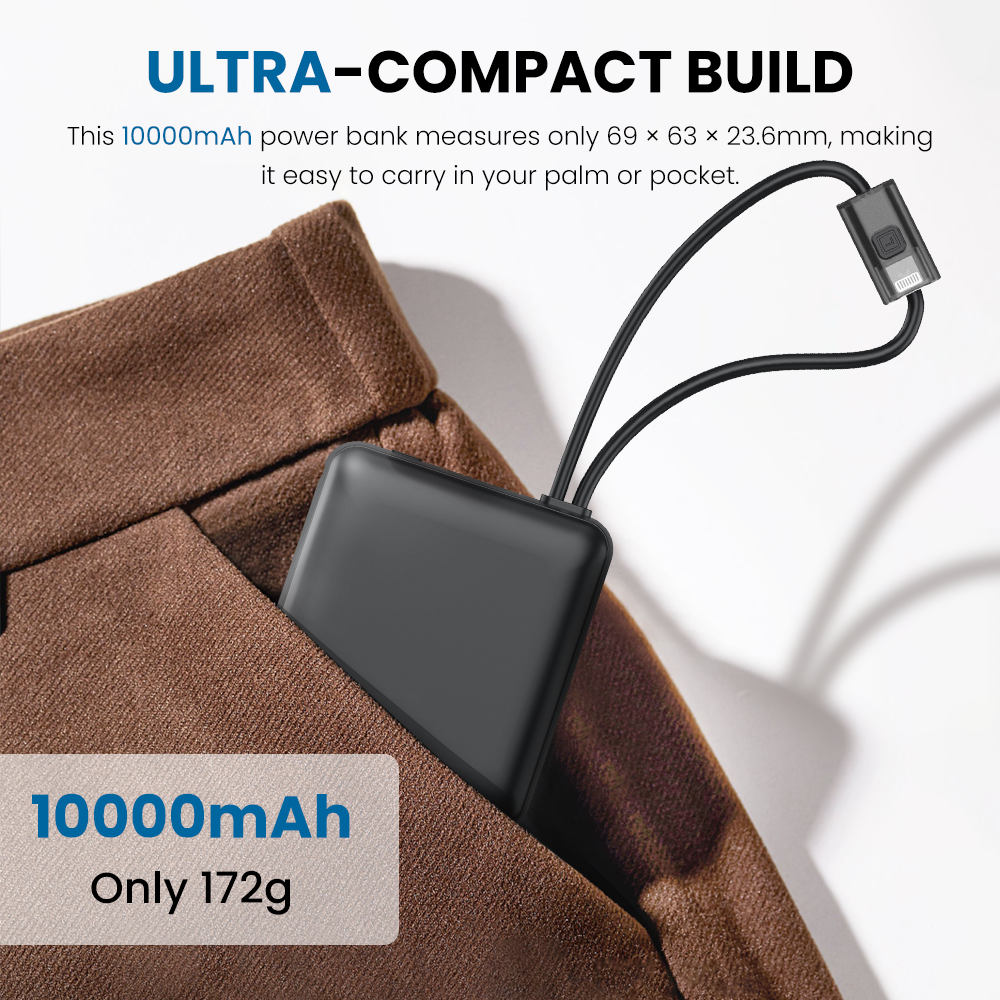 iQuick Built-in Type-C and Lightning Cables Power Bank 10,000mAh 22.5W
