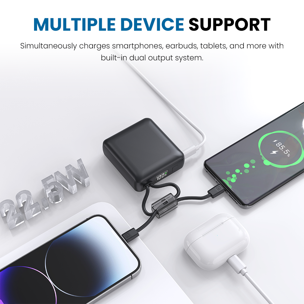 iQuick Built-in Type-C and Lightning Cables Power Bank 10,000mAh 22.5W