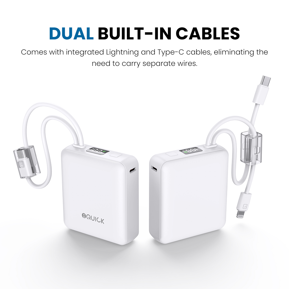 iQuick Built-in Type-C and Lightning Cables Power Bank 10,000mAh 22.5W