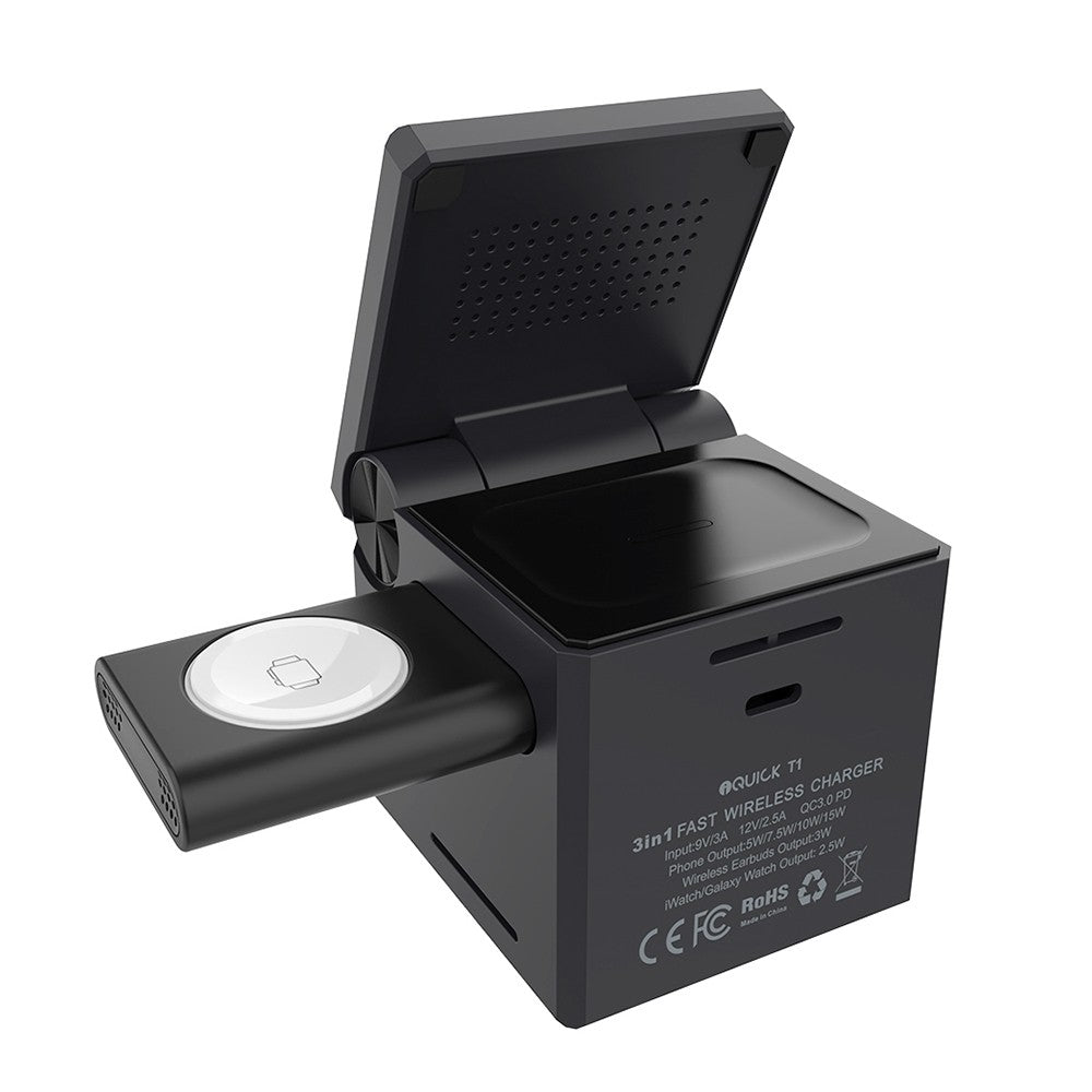 iQuick CUBE T1 3 in 1 Foldable Wireless Charger Stand Galaxy/ Apple Watch Pads
