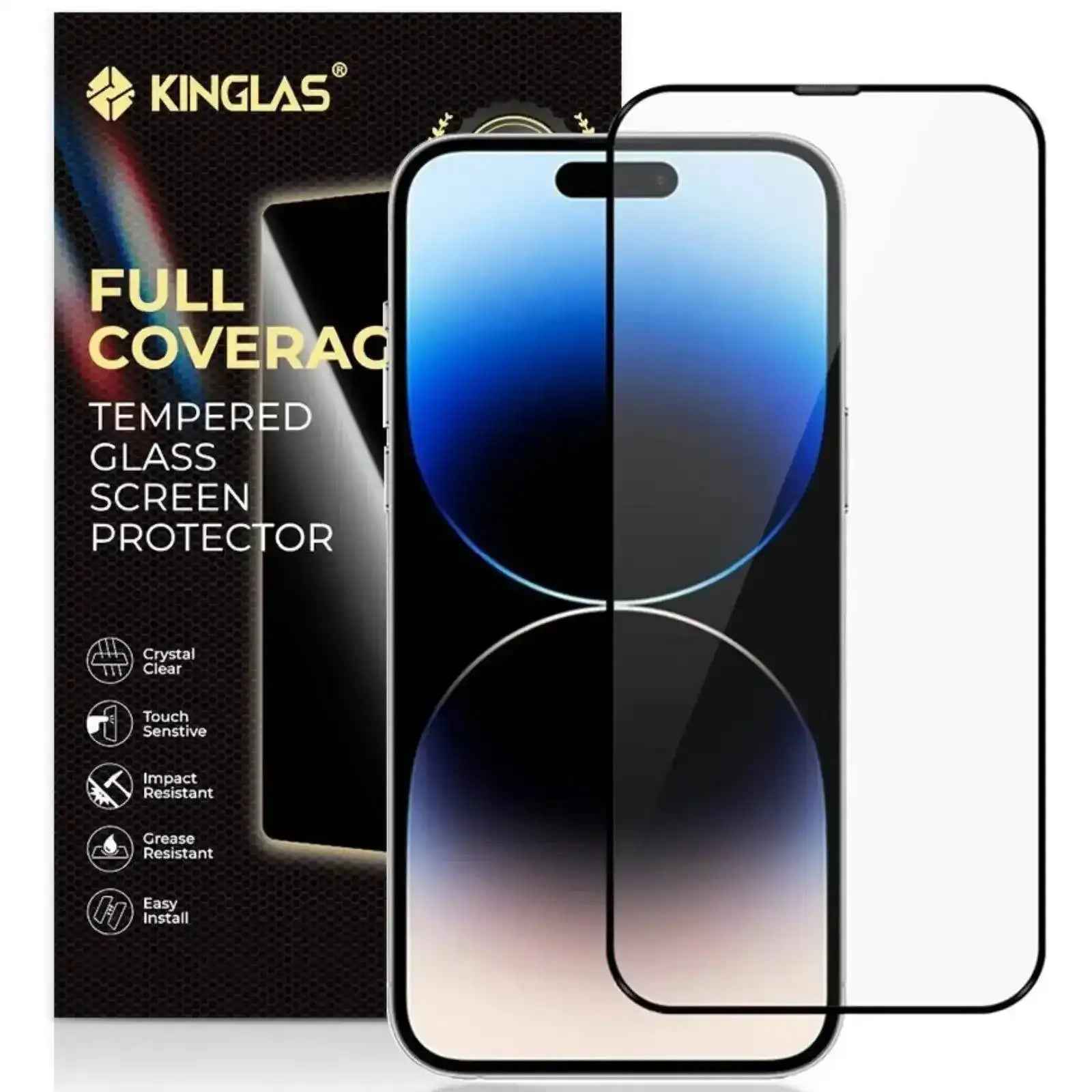 Kinglas Screen Printing Full Screen Edge Tempe Glass Screen Protector for iPhone 15 Pro Max - MyMobile