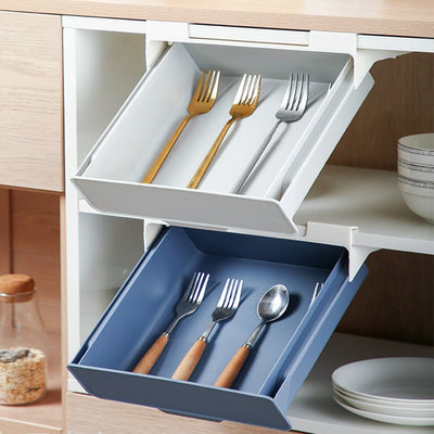 Kitchen Cabinet Divider Shelf Drawer Organizer Utensil Holder Under Desk Hanging Storage Box Fork Spoon Tray Kitchen Storage Box - MyMobile