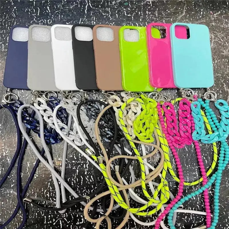 Korean INS Solid Color Diagonal Double Lanyard Mobile Phone Case - MyMobile