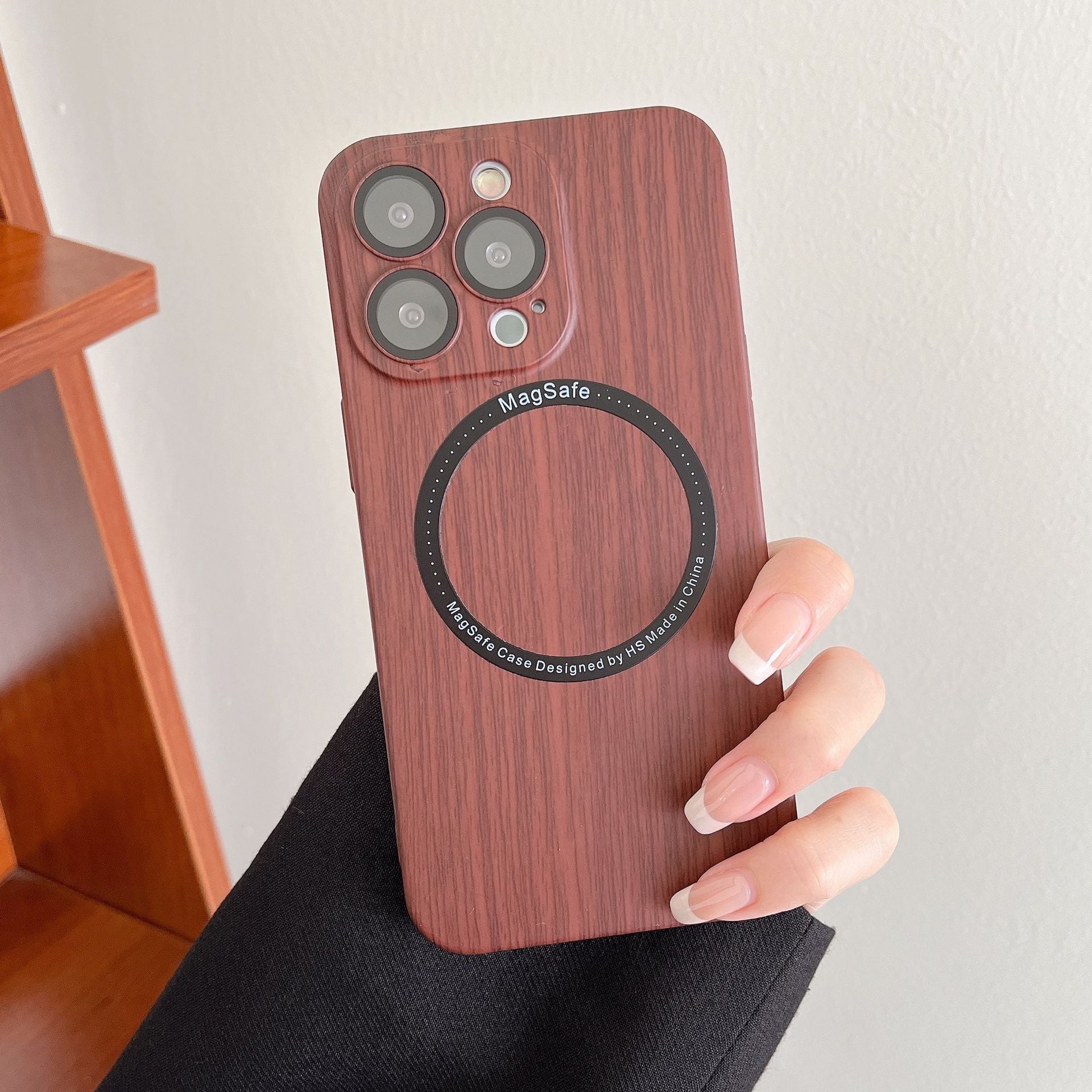 Lens Film Anti - fall Wood Grain Magnetic Wireless Phone Case For iPhone 16 - MyMobile