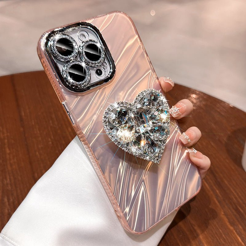 Lens Protector Rhinestone Love Bracket Phone Case For iPhone 16 - MyMobile