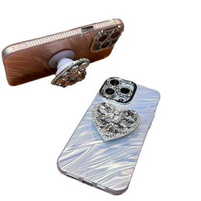 Lens Protector Rhinestone Love Bracket Phone Case For iPhone 16 - MyMobile