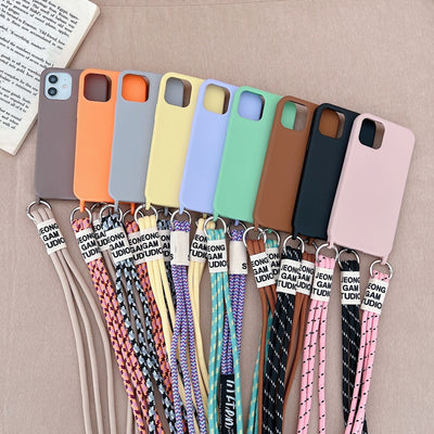 Long Diagonal Strap Liquid Silicone Phone Case For iPhone 14 - MyMobile