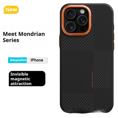 Magnetic Mondrian Shell Carbon Fiber Texture Phone Case For iPhone 16 - MyMobile