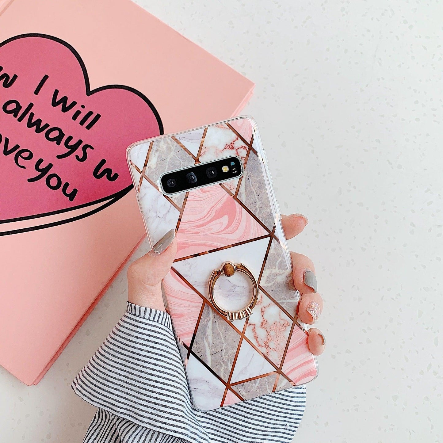 Marble splicing geometric electroplated mobile phone case - MyMobile