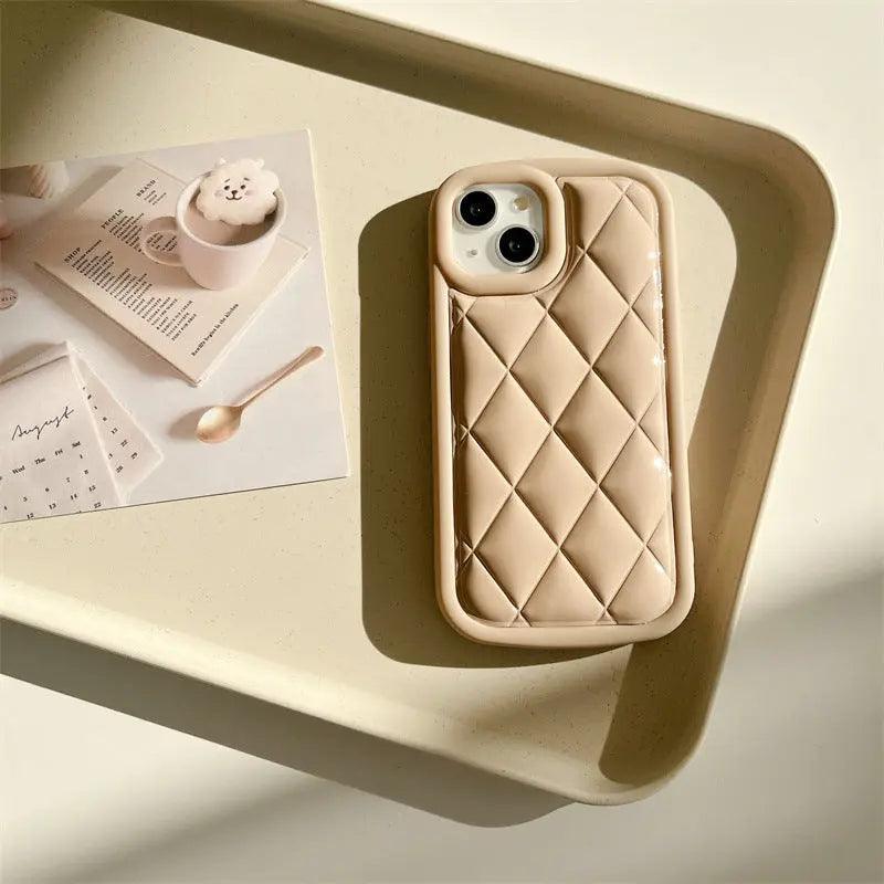 Milk Tea Solid Color Grid Mobile Phone Shell - MyMobile