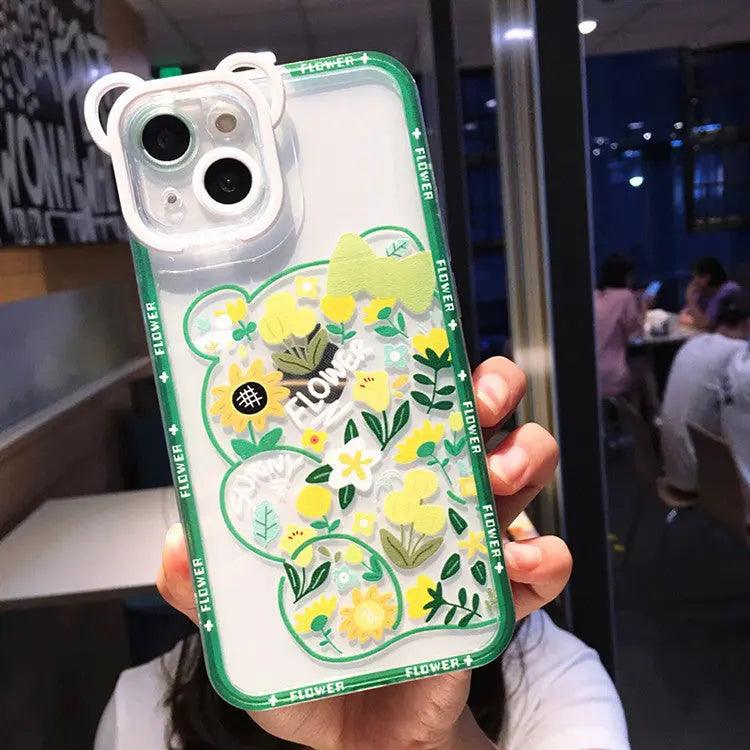 Mobile Phone Case Cute Cartoon Bear Flower Holder Painted New For iPhone 11, 12, 13, 14 - MyMobile