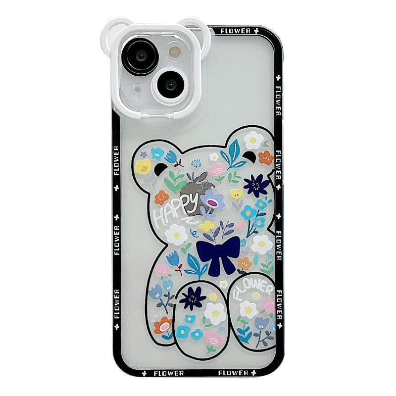 Mobile Phone Case Cute Cartoon Bear Flower Holder Painted New For iPhone 11, 12, 13, 14 - MyMobile