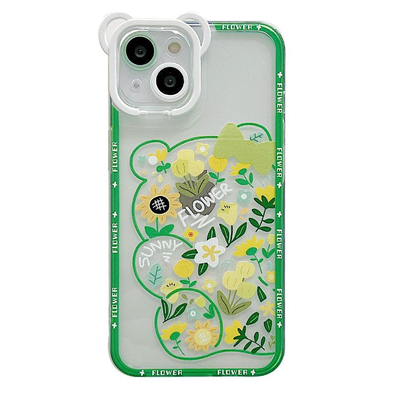 Mobile Phone Case Cute Cartoon Bear Flower Holder Painted New For iPhone 11, 12, 13, 14 - MyMobile