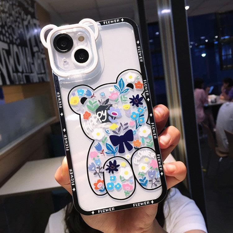 Mobile Phone Case Cute Cartoon Bear Flower Holder Painted New For iPhone 11, 12, 13, 14 - MyMobile