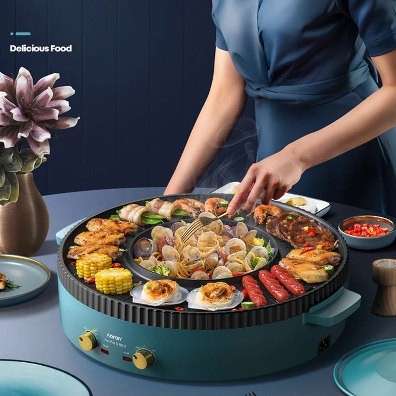 Multi - Function Hot Pot Barbecue One - Piece Pot Home Baking Tray Roasting and Frying Barbecue Machine Hotpot - MyMobile