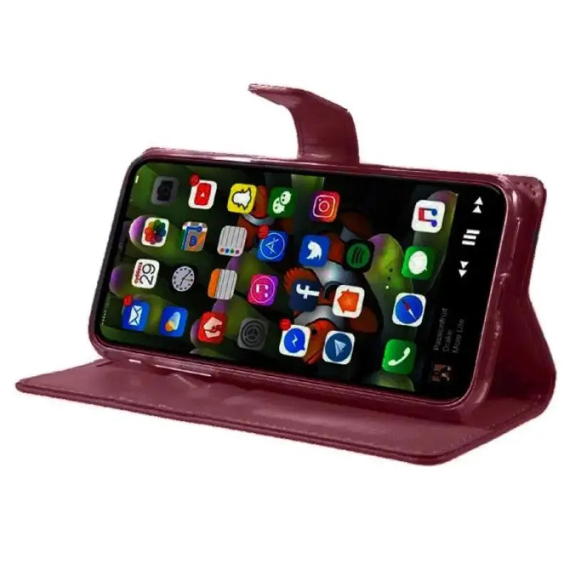 Mycase Leather Folder Iphone Xs Max 6.5 - Berry Red - MyMobile