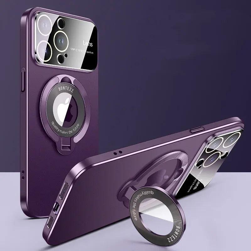 New Large Window Magnetic Invisible Bracket Phone Case Applicable Frosted Protective Cover For iPhone 15 - MyMobile