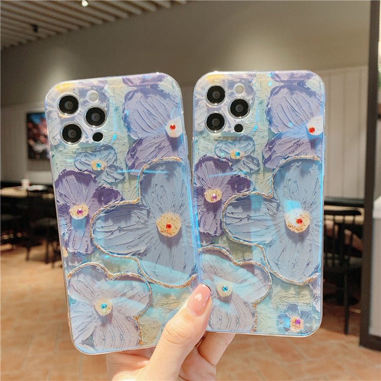 Oil Painting Purple And Blue Daisy Flower Phone Case For iPhone 15 - MyMobile