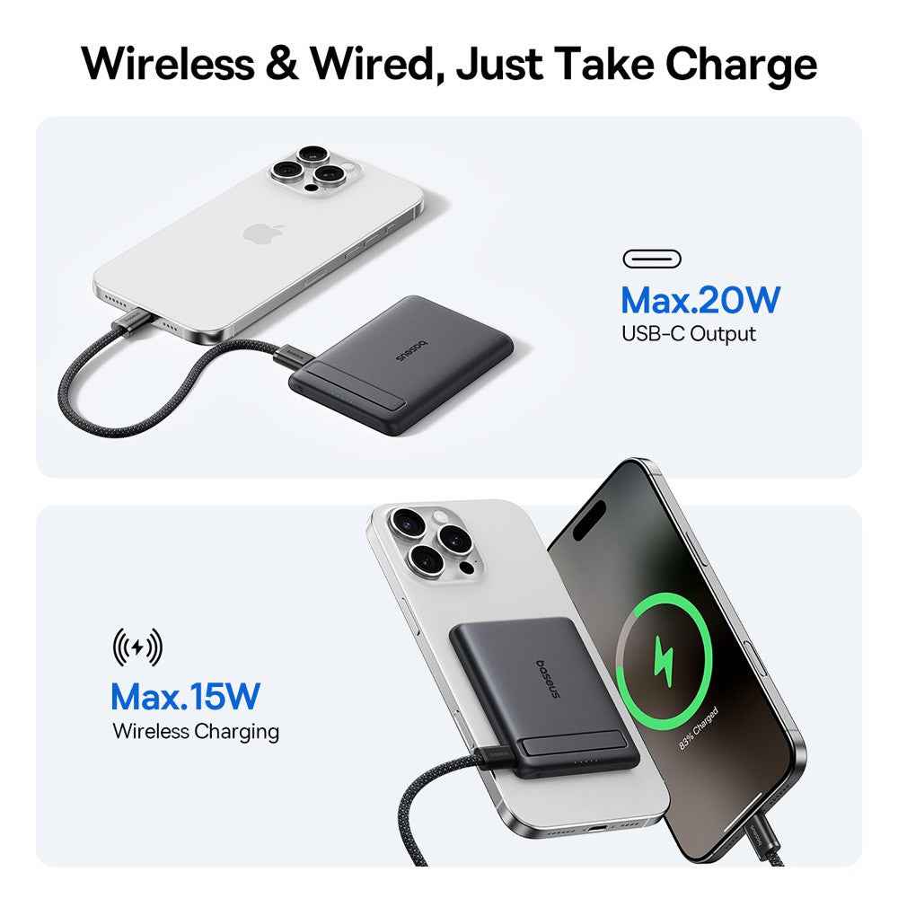 Baseus PicoGo AM31 Qi2 Ultra-Mini Magnetic Power Bank with Kickstand 5,000mAh 20W