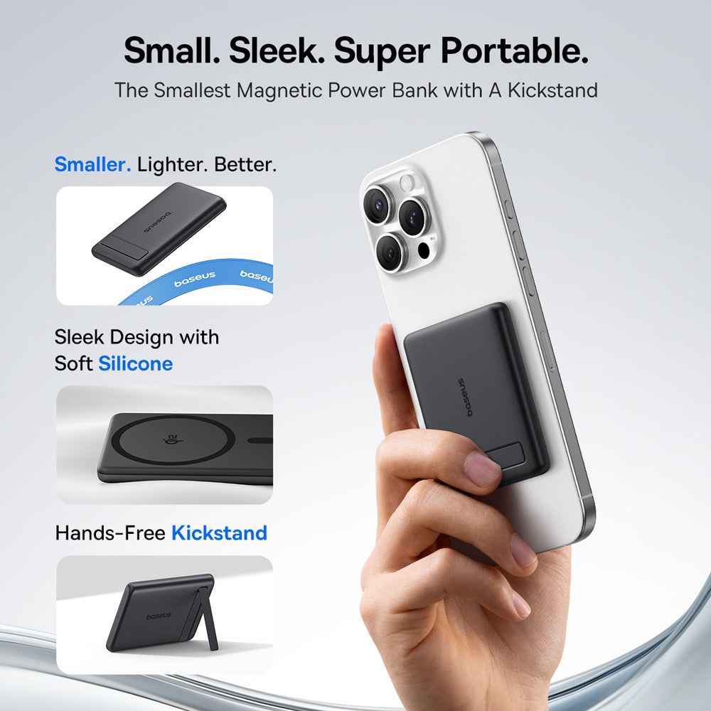 Baseus PicoGo AM31 Qi2 Ultra-Mini Magnetic Power Bank with Kickstand 5,000mAh 20W