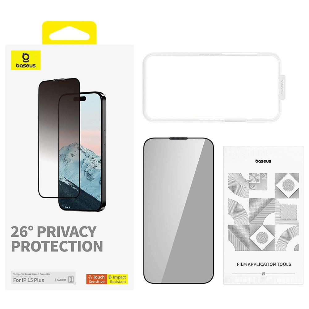 Baseus Diamond Series Full-Coverage Privacy Protection Tempered Glass Screen Protector For iPhone 15 Plus