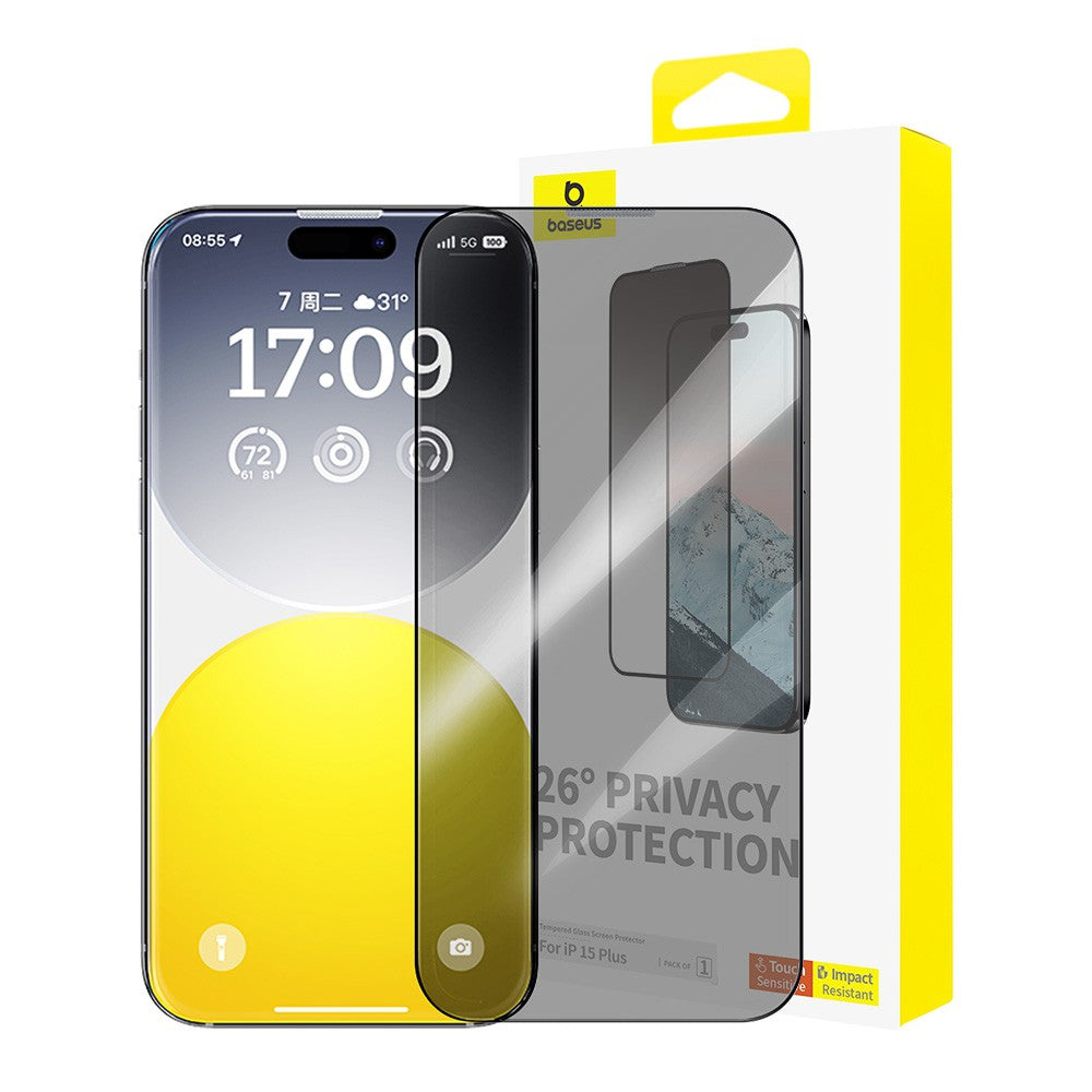 Baseus Diamond Series Full-Coverage Privacy Protection Tempered Glass Screen Protector For iPhone 15 Plus